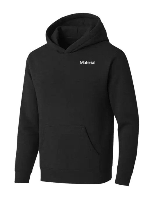 BELLA+CANVAS Black Heather Sponge Fleece Pullover Hoodie w/Material Logo