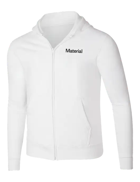 White 8.5 oz Ring Spun Zip Hooded Sweatshirt w/Material Logo