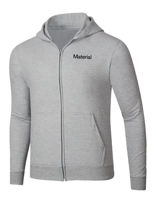 Light Grey Heather 8.5 oz Ring Spun Zip Hooded Sweatshirt w/Material Logo