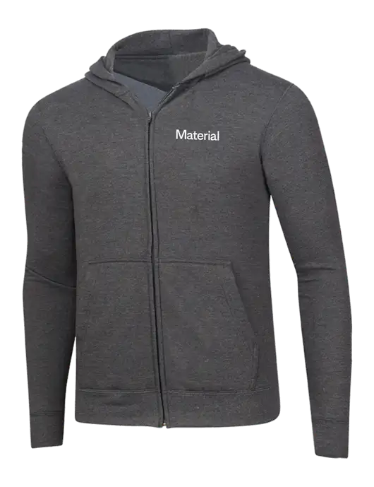 Dark Heather Grey 8.5 oz Ring Spun Zip Hooded Sweatshirt w/Material Logo