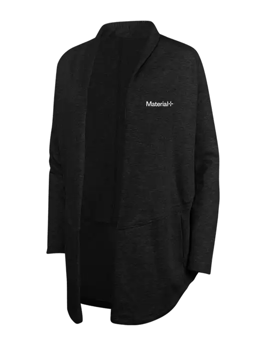 Deep Black/Charcoal Heather Womens Interlock Cardigan w/Material+ Logo