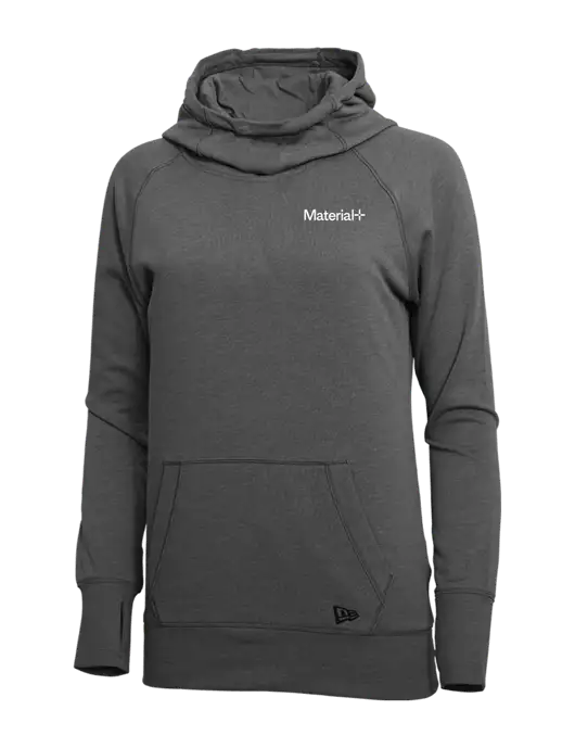 New Era Black Heather Womens Tri-Blend Fleece Pullover Hoodie w/Material+ Logo
