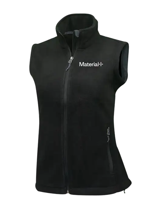 Womens Black Fleece Vest w/Material+ Logo