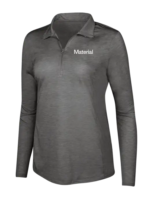 Dark Grey Heather Womens Posicharge Tri-Blend Wicking 1/4 Zip Pullover w/Material Logo