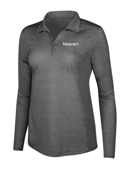 Dark Grey Heather Womens Posicharge Tri-Blend Wicking 1/4 Zip Pullover w/Material+ Logo