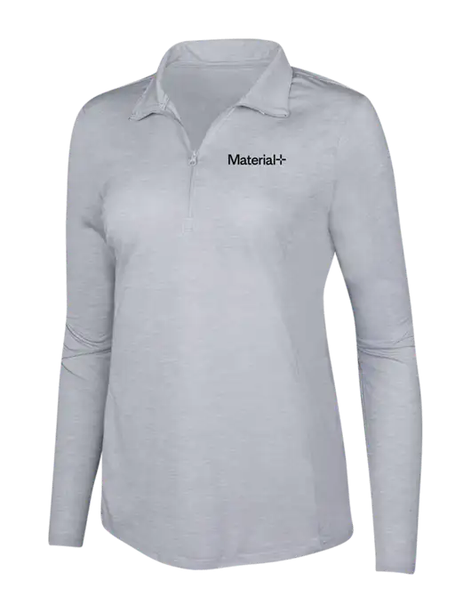 Light Grey Heather Womens Posicharge Tri-Blend Wicking 1/4 Zip Pullover w/Material+ Logo