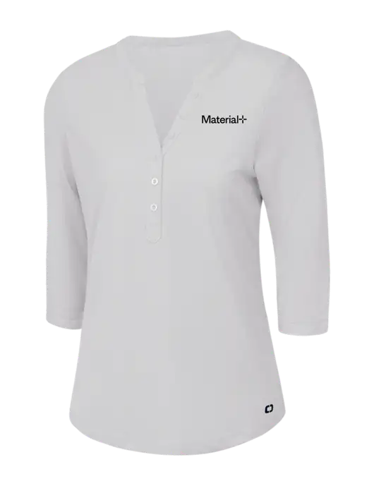 OGIO Bright White Jewel Henley w/Material+ Logo