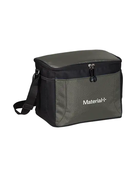 12 Can Grey/Black Cube Cooler w/Material+ Logo