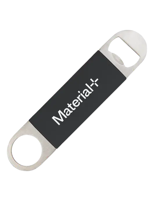 Black Bottle Opener with Silicone Grip w/Material+ Logo