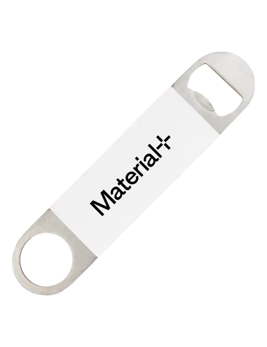 White Bottle Opener with Silicone Grip w/Material+ Logo
