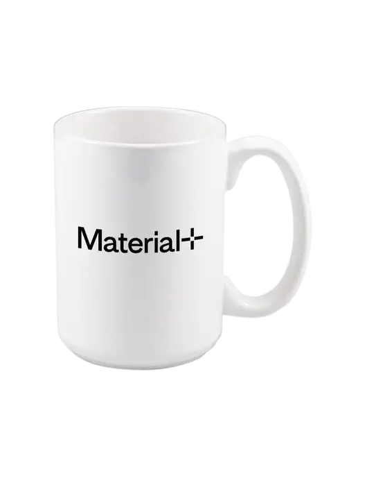 15 oz White Ceramic Mug w/Material+ Logo