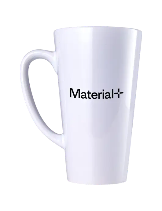 17 oz White Latte Mug w/Material+ Logo