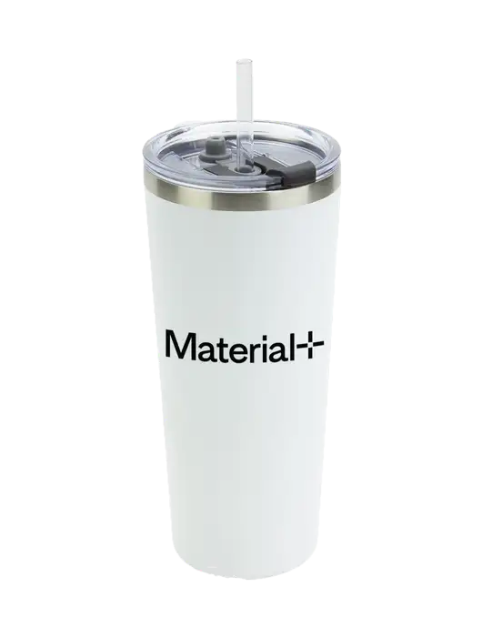 Brighton White 20 oz Insulated Tumbler & Straw w/Material+ Logo