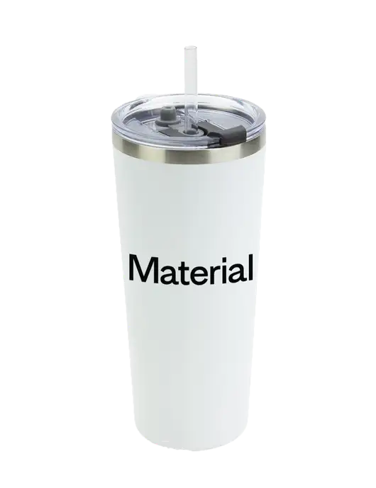 Brighton White 20 oz Insulated Tumbler & Straw w/Material Logo