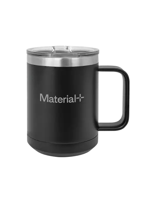 Polar Camel 15 oz Powder Coated Black Vacuum Insulated Mug with Slider Lid w/Material+ Logo