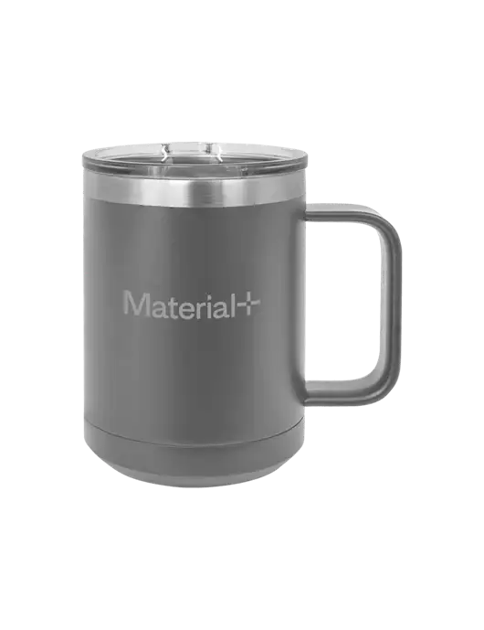Polar Camel 15 oz Powder Coated Grey Vacuum Insulated Mug with Slider Lid w/Material+ Logo
