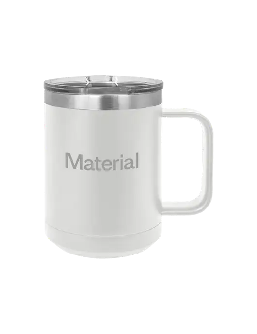 Polar Camel 15 oz Powder Coated White Vacuum Insulated Mug with Slider Lid w/Material Logo
