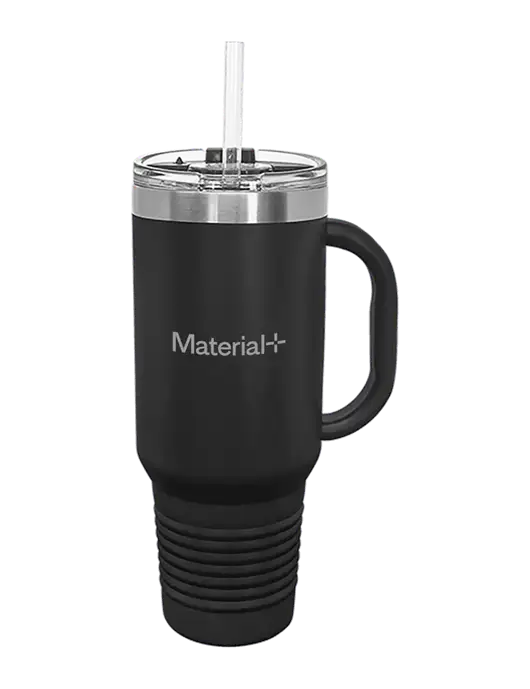Polar Camel 40 oz. Powder Coated Vacuum Insulated Black Travel Mug with Straw w/Material+ Logo