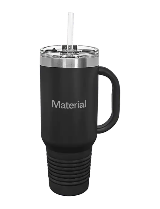 Polar Camel 40 oz. Powder Coated Vacuum Insulated Black Travel Mug with Straw w/Material Logo