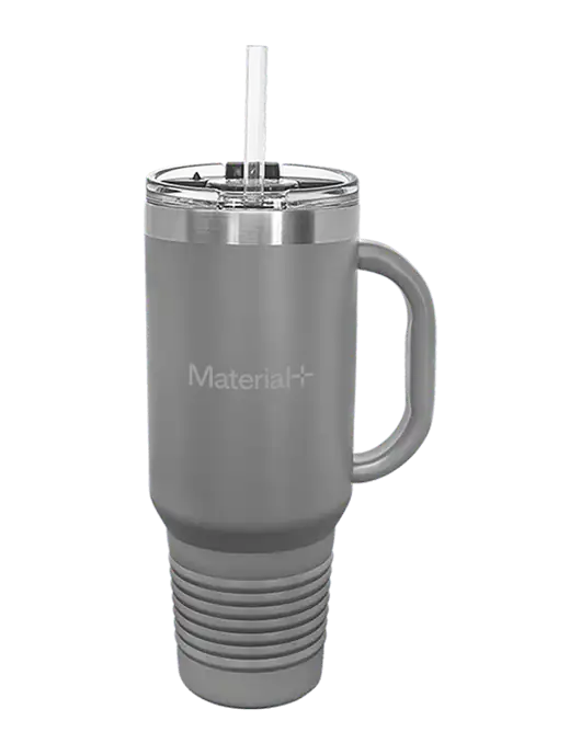Polar Camel 40 oz. Powder Coated Vacuum Insulated Grey Travel Mug with Straw w/Material+ Logo