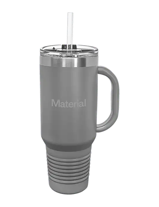 Polar Camel 40 oz. Powder Coated Vacuum Insulated Grey Travel Mug with Straw w/Material Logo
