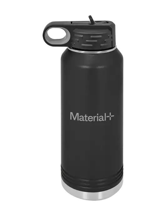 Polar Camel 32 oz Powder Coated Black Vacuum Insulated Water Bottle w/Material+ Logo