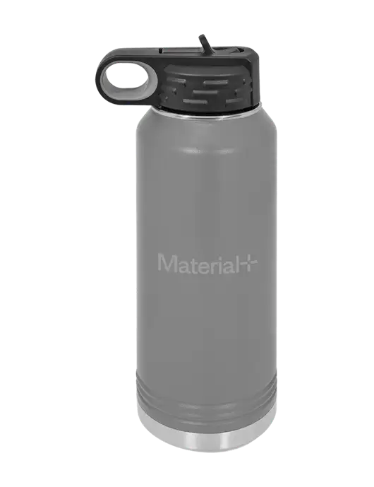 Polar Camel 32 oz Powder Coated Grey Vacuum Insulated Water Bottle w/Material+ Logo