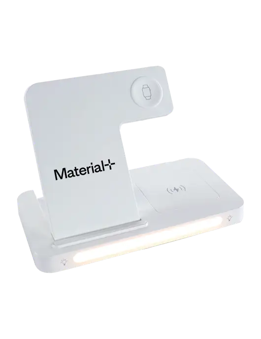 Revive White Bedside Charging Station with Adjustable Light w/Material+ Logo
