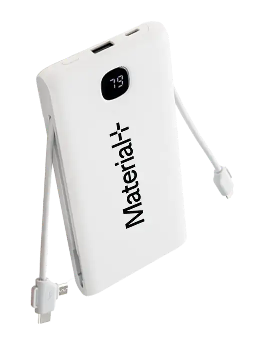 TurboBoost 10,000 mAh Power Bank w/Built-in Cables & Plug w/Material+ Logo